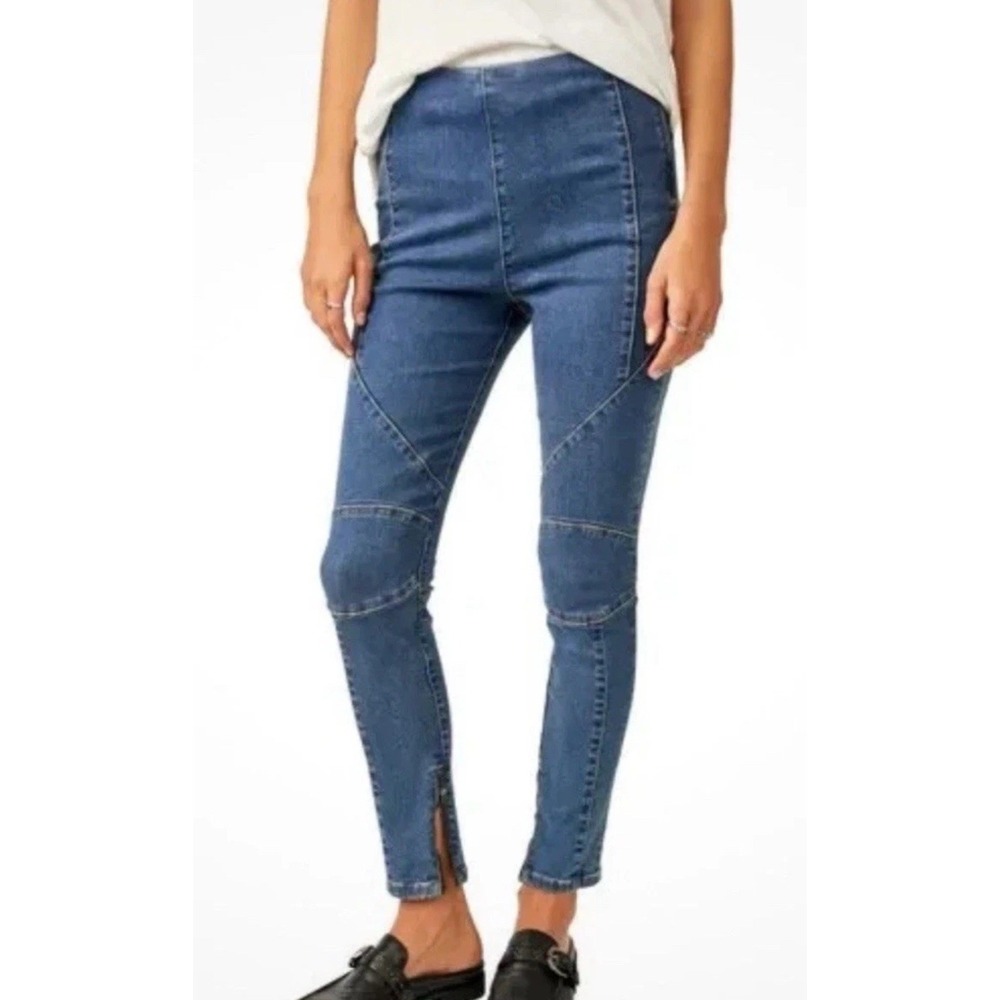 We The Free People Bella Moto Mid Rise Skinny Jeans Zipper‎ Legs  Size 25 NWT